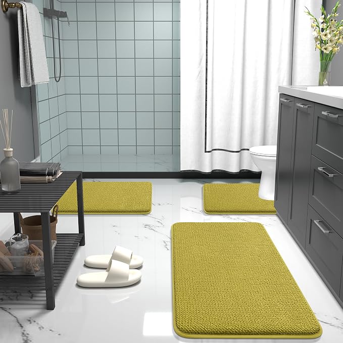 OLANLY Memory Foam Small Bathroom Rugs 24x16, Absorbent Mat, Deep Mustard | Soft Quick Dry Bath Rugs, Non-Slip Carpet, Machine Washable Mat for Bathroom Floor, Tub and Shower, Home Decor Accessories