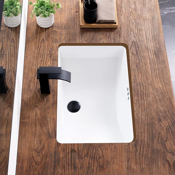 24 Inch Undermount Bathroom Sink White Ceramic Rectangular Under Counter Bathroom Sink for Cabinet Porcelain Vanity Sinks,Overflow Type (23.8"x16.3")
