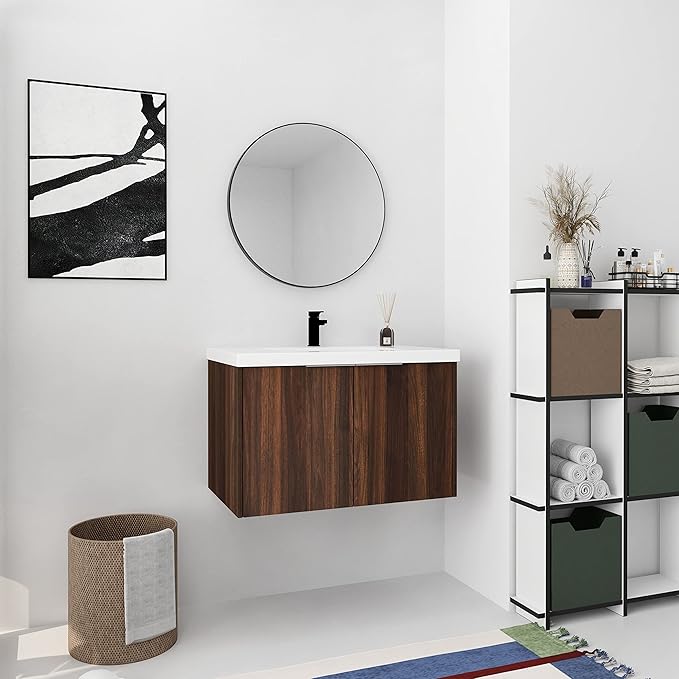 30" Bathroom Vanity with Sink, Single Sink Modern Bathroom Vanities Set, Wall-Mounted Bathroom Vanity, Floating Soft Close Door