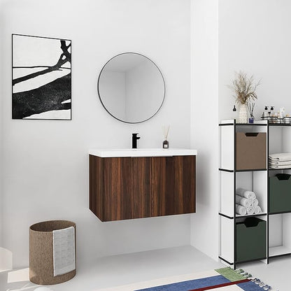 30" Bathroom Vanity with Sink, Single Sink Modern Bathroom Vanities Set, Wall-Mounted Bathroom Vanity, Floating Soft Close Door