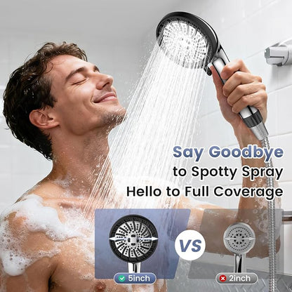 Filtered Shower Head with Handheld,High Pressure Shower Heads with Filters | 8 Mode,Built-in Power Wash,Detachable Anti-clog Nozzles Shower Heads,Water Softener,Remove Chlorine,Hose,Adjustable Bracket