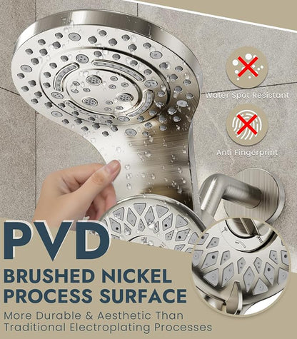 Dual Shower Heads with Handheld Spray Combo, High Pressure 2 in 1 Rainfall Shower Heads with 9 Spray Modes, Magnetic Double Showerhead, Brushed Nickel