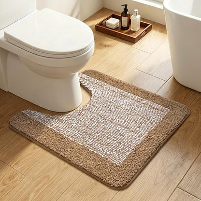 Toilet Rugs U-Shaped 24x19, Non-Slip Plush Shaggy Quick Dry Bathroom Contour Rugs, Extra Soft Absorbent Chenille Washable Bath Mat for Toilet Base, Coffee
