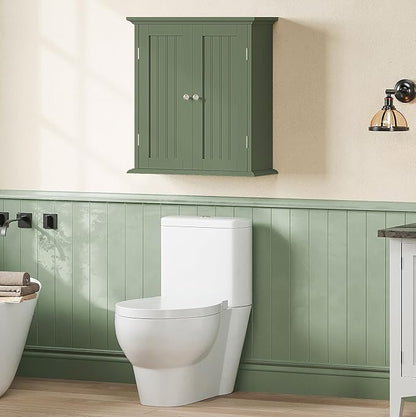 ChooChoo Bathroom Wall Cabinet, Over The Toilet Space Saver Storage Cabinet, Medicine Cabinet with 2 Door and Adjustable Shelves, Cupboard, Green