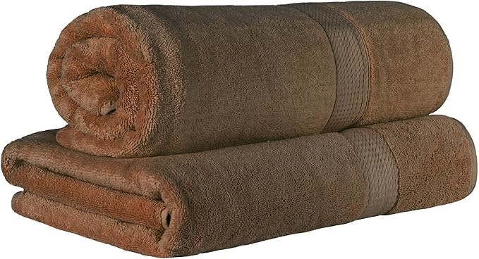 SUPERIOR Egyptian Cotton Pile Plush Bath Sheet, 2 Piece Set, Chocolate | Highly Absorbent, Ultra Soft Luxury 800 GSM Towel Set for Bathroom, Shower, Hotel Essentials Oversize Plush Madeline Towels