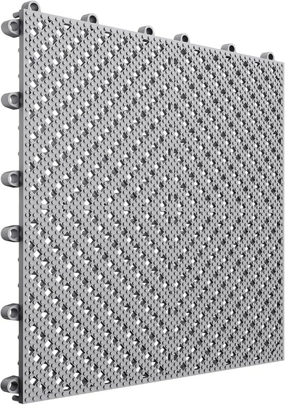 36-Pcs Interlocking Tile, Indoor/Outdoor Drainage Interlocking Floor Tiles 11.8" x 11.8", Anti-Slip Waterproof Soft PVC Splicing Flooring Tile for Garage Patio Pool Bathroom, Grey