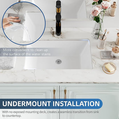 Undermount Bathroom Sink Rectangle, Hugsleek Interior Bowl Size 19 x 12 inch White Porcelain Ceramic Vessel Sink Under Counter Exterior Size 20.5x13in Rectangular Bath Sink Basin Lavatory Fireclay