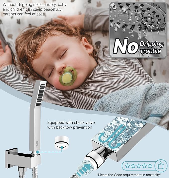SR SUN RISE 100℉ Thermostatic Shower System,12" Luxury Rainfall Shower Head and High-Pressure Handheld Bathroom Shower Faucet Set,Shower Valve and Trim Kit Included (Polished Chrome)