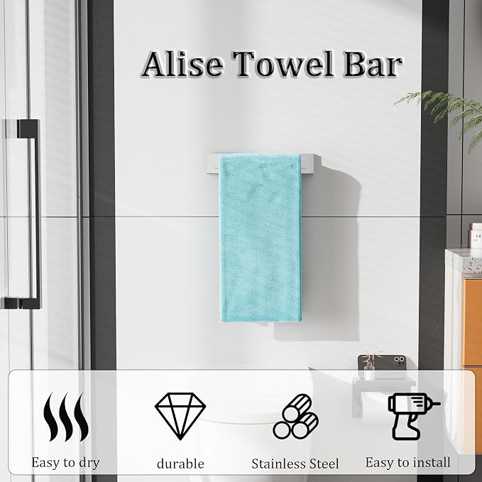 Alise Towel Bar Towel Rack for Bathroom Wall Mount 12 Inch,Polished Chrome | SUS304 Stainless Steel Bathroom Towel Holder, Full Square Towel Rod Towel Hanger for Bathroom Lavatory Kitchen