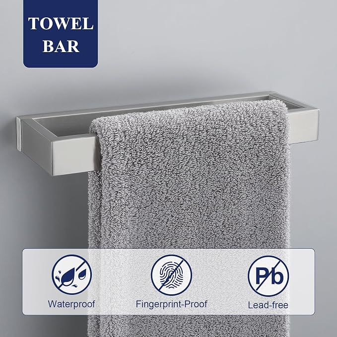 Brushed Nickel Bathroom Accessories, Toilet Paper Holder, Towel Bar & Hook | Lairuier 3 Pieces Bathroom Hardware Set, SUS304 Stainless Steel Towel Holder Set Toilet Paper Holder Robe Hook Wall Mounted