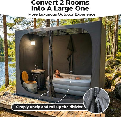 EighteenTek® Shower Tent, 2-Room Changing Room, Outdoor Shower Enclosure Spacious, Privacy Canopy Shelter with Floor & Doors, Stable & Durable, Toilet Tent Bathroom for Courtyard, Pool, Photoshoot