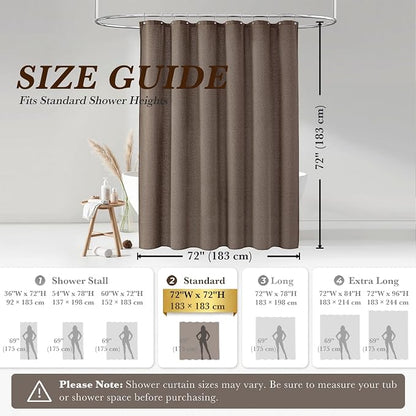 Seasonwood Taupe Linen Shower Curtain Farmhouse Bathroom Decor 72x72 Inches | Boho Bathroom Decor,12 Sturdy Stainless Steel Sliding Hangers,Rustic Country Style,Linen Shower Curtains for Bathroom
