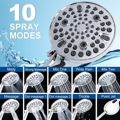 Shower Head with Handheld: Long Hose and Metal Holder, Water Saver Low Flow | All Metal Holder and Long Hose, Multi Mode Adjustment High Pressure Showerhead Sprayer