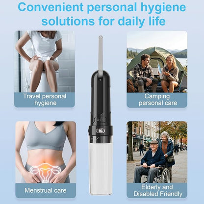 Electric Portable Bidet for Camping & Business Trips, Black | Pocket size whisper-quiet handheld sprayer 3 pressure modes 1600mAh Long-lasting Battery USB-C Rechargable IPX7 Waterproof