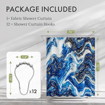 AmazerBath Shower Curtain Blue, Marble Fall Fabric Shower Curtain Sets with 12 Shower Curtain Hooks, Luxury Quality Home Hotel Washable Farmhouse Cloth Shower Curtains for Bathroom Decor, 72x72 Inches