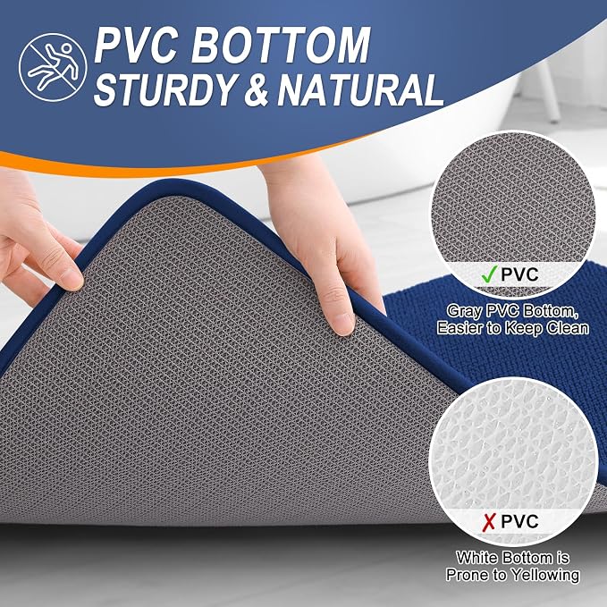 OLANLY Thick Memory Foam Small Bathroom Rug 24x16, Absorbent Bath Mat, Navy | Soft Quick Dry Bath Rugs, Non-Slip Carpet, Machine Washable Mat for Bathroom Floor, Tub and Shower, Home Decor Accessories