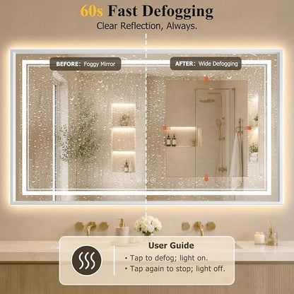 36"x60" LED Bathroom Mirror with Lights, Backlit + Front Lit, Anti-Fog | Lighted Bathroom Mirror with One-Piece Aluminum Alloy Frame, HD Shatterproof Tempered Glass, Dimmable, Memory Function