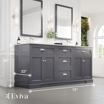 Epic 72 in. Charcoal Gray Double Sink Bathroom Vanity with White Carrara Quartz Countertop