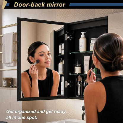 40*28 inch Three-door Aluminum LED Lighted Bathroom Medicine Mirror Cabinet | Light Adjustable, Sockets & USBs inside, Anti-Fog, Easy to Install