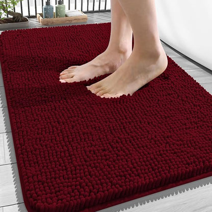 OLANLY Bathroom Rugs 34x21, Extra Soft Absorbent Chenille Bath Rugs | Burgundy, Quick-Drying Rubber Backing, Machine Washable Bath Mat for Bathroom Floor, Tub and Shower, Home Decor Accessories