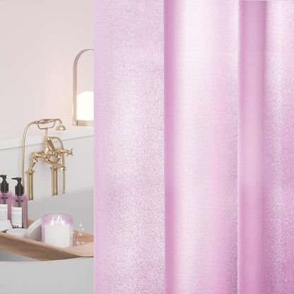 Seenus Waterproof Dreamy Pink Glitter PEVA Shower Curtain Liner, 72 x 78 Extra Long Plastic Sparkle Shower Curtain with 3 Weighted Magnets, Lovely Shimmery Bathroom Décor Shower Curtain