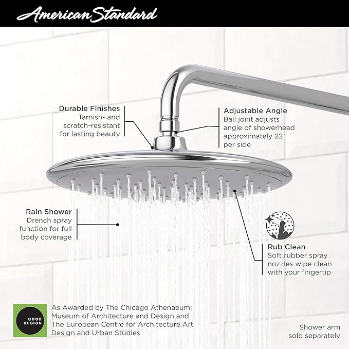 American Standard 9038001.295 Spectra Water Saving Rain Shower Head 11-inch 1.8 GPM, Brushed Nickel