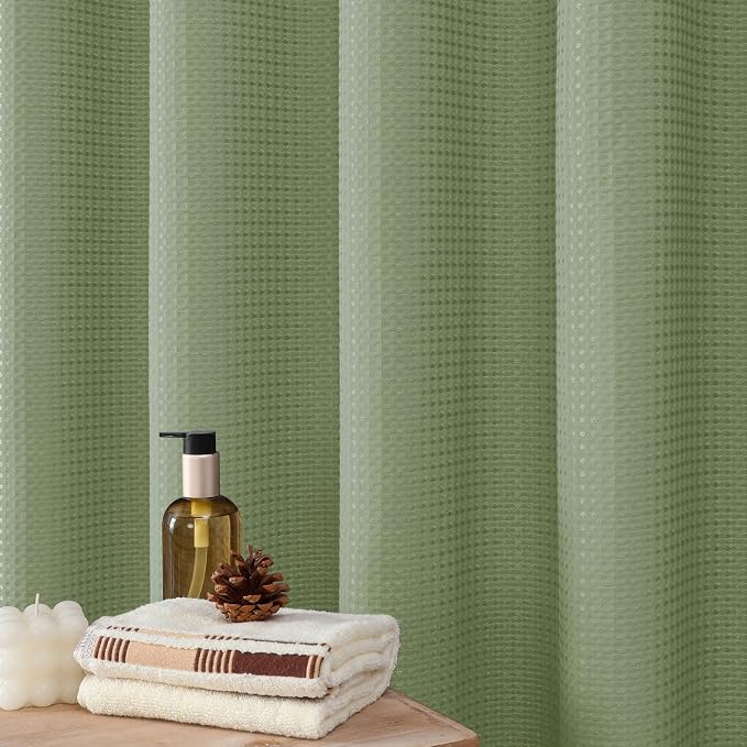 256GSM Heavy Duty Waffle Weave Shower Curtain, Sage Green 72"x72" | with Weighted Hem - Hotel Spa Luxury Water-Repellent Polyester Bathroom Curtain for Home, RV, Apartment, Dorm