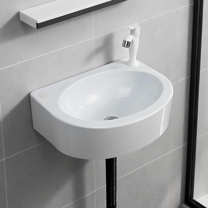 Wall Mount Bathroom Sink 17.7"x13.4" No-Drill Installation Self-Adhesive Wash basin with 1.26 Faucet Hole Bathroom Sinks Floating Vanity Sink for Lavatory Room Basin Plastic Rv Sink for Home Garage
