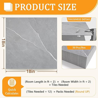 DEXDE Peel and Stick Floor Tile 18x18 Marble Vinyl Flooring Waterproof 30PC | Floor Tiles Peel and Stick Waterproof, Self Adhesive Floor Tiles, Sticky Floor Tiles Bathroom Floor Tiles 1.5FTx1.5FT Gray