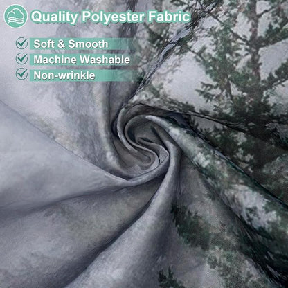 ORTIGIA Dark Green Misty Forest Heavy Duty Shower Curtain for Bathroom, Nature Woodland Shower Curtain Set with Hooks, Decorative Pine Tree Fog Magic Bath Curtain for Home, 70x72