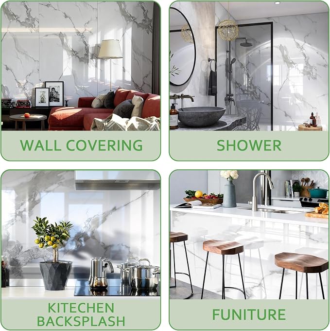 Marble Peel and Stick Waterproof Wall Paneling, 118" x 47" Carrara White Glossy Finish Self-Adhesive Backsplash Tile Vinyl Wall Panel for Kitchen Bathroom Wall Decor, Covers 38.75 Sq. Ft.