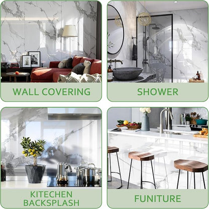 Marble Peel and Stick Waterproof Wall Paneling, 118" x 47" Carrara White Glossy Finish Self-Adhesive Backsplash Tile Vinyl Wall Panel for Kitchen Bathroom Wall Decor, Covers 38.75 Sq. Ft.