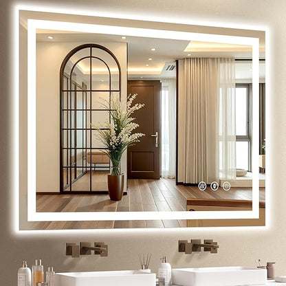40x30 LED Bathroom Mirror with Lights - Dimmable, Anti-Fog, 3 Color Backlit & Front Lit Mirror for Bathroom, Shatter-Proof Tempered Glass, Easy Installation