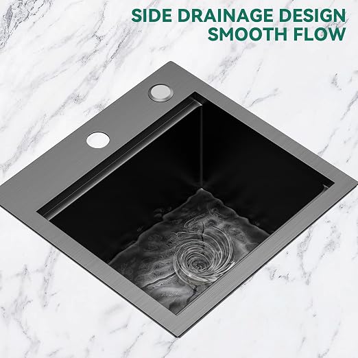 YITAHOME Black Drop In Kitche Sink Workstation, 15" Top Mount Stainless Steel Nano Gunmetal Black Small RV Sink with Cutting Board & Accessories for Workstation, Bar, 15 x 15 x 9 in