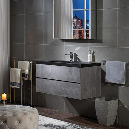 WOODBRIDGE 48 in. W x 19 in. D Wall Mounted Floating Bathroom Vanity in Gray with Quartz Sand Composite Vanity Top in Matte Black