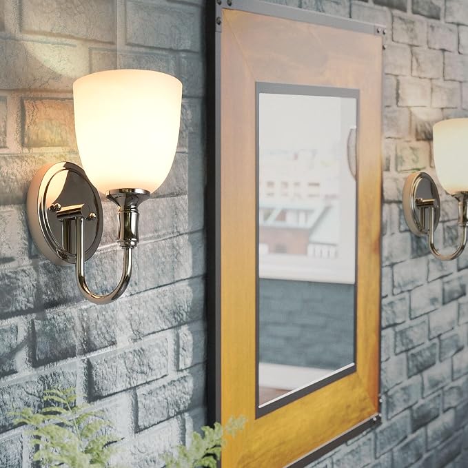 Vintage Traditional 1-Light Indoor Wall Sconce with Frosted Glass Bathroom Bedroom Hallway, 10.6" H x 5.3" W, Polished Nickel