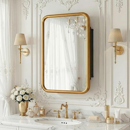 Casaphoria 30" H x 20" W Bathroom Medicine Cabinet with Mirror, Metal Frame Wall Medicine Cabinets Mirrors, Wall Mirror Cabinet, Gold
