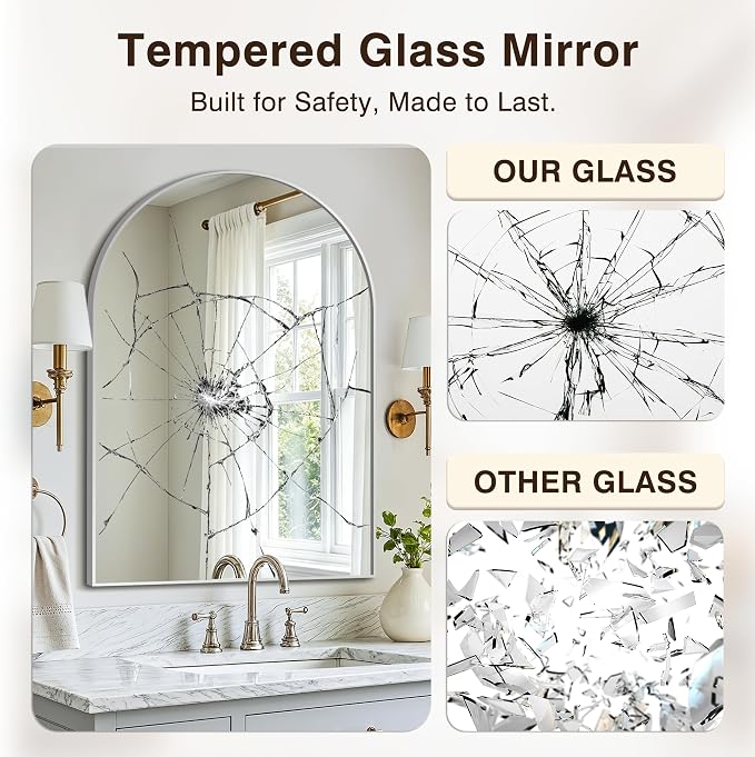 Arched Bathroom Vanity Mirror for Over Sink, 38”x26”, Silver | HD Tempered Glass, Anti-Rust Metal Frame, Hanging or Leaning, Wall Mirrors for Bathroom Sink, Bedroom, Living Room, Entryway