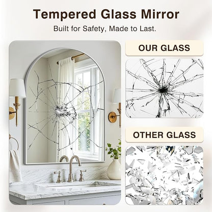 Arched Bathroom Vanity Mirror for Over Sink, 38”x26”, Silver | HD Tempered Glass, Anti-Rust Metal Frame, Hanging or Leaning, Wall Mirrors for Bathroom Sink, Bedroom, Living Room, Entryway
