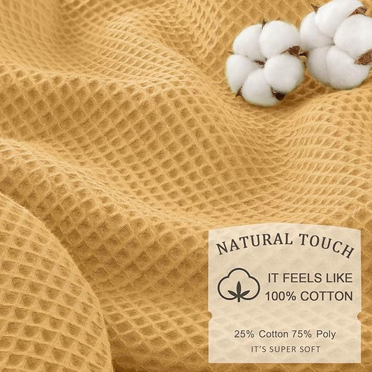 Waffle Weave Shower Curtain - Gold Cotton Fabric Texture Heavyweight Shower Curtains for Bathroom,Washable,72Wx72L