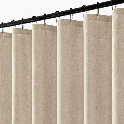 ANRODUO Copper Brown Extra Long Linen Fabric Shower Curtain Set - W72xL108 | Farmhouse Shower Curtain with 12 Metal Hooks, Waterproof Heavy Duty, Button Hole Design, Machine Washable for Bathroom