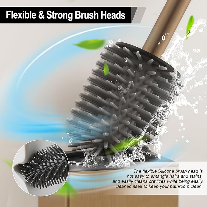 BGL Toilet Brush with Holder for Bathroom Matte Brushed Brass Aluminium Standing for Bathroom Toilet Bowl Cleaner Brush and Holder Set, Square Design