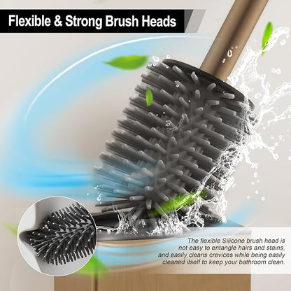 BGL Toilet Brush with Holder for Bathroom Matte Brushed Brass Aluminium Standing for Bathroom Toilet Bowl Cleaner Brush and Holder Set, Square Design