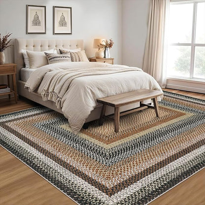 Imitation Braided Collection-Print Washable Rugs 10x13 Area Rug for Living Room Modern Bedroom Rug Soft Large Area Rug Non Slip Throw Rugs Stain Resistant Carpet for Nursery Dining Room
