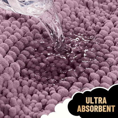 OLANLY Thick Toilet Rugs U-Shaped 24x20, Soft Chenille Bath Mat, Deep Plum | Extra Absorbent Striped Contour Bathroom Rugs for Toilet, Dry Quickly, Machine Washable, Non-Slip