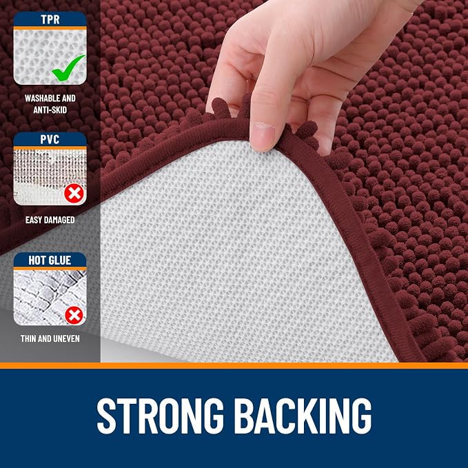 OLANLY Small Bathroom Rugs 30x18, Extra Soft Absorbent Chenille Bath Rugs | Andorra Red-Brown, Quick-Drying Rubber Backing, Washable Bath Mat for Bathroom Floor, Tub and Shower, Home Decor Accessories
