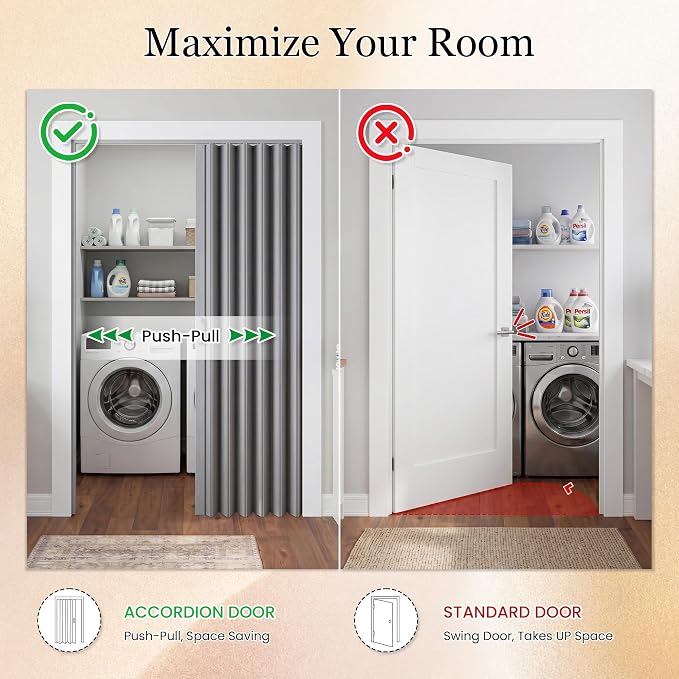 SmartStandard 36" x 80" Accordion Doors Interior, Double Walled, Gray Oak | Easy to Assemble, Save Space, PVC Accordion Folding Doors for Closet Doorway Basement, with Track and Hardware