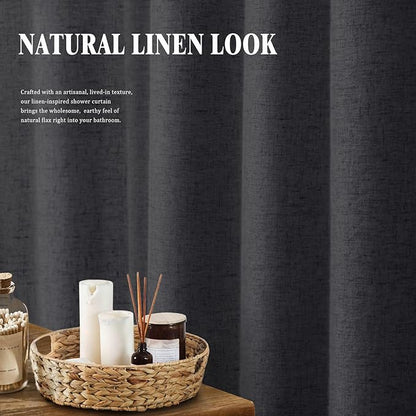 Linen Shower Curtain Flax Dark Gray, Fabric Boho Farmhouse Shower Curtains for Bathroom Cotton Natural Cloth Liner Set 72" W x 72" L