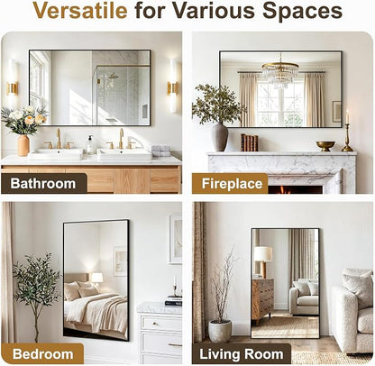 Rectangular Bathroom Mirror, 48"x30" Black Metal Framed Vanity Mirror | HD Shatterproof Wall Mirror, Horizontal or Vertical Hanging, Easy Installation for Bathroom, Bedroom, Living Room, Entryway