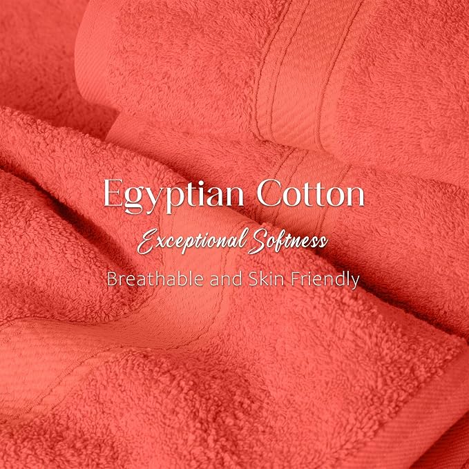 SUPERIOR Egyptian Cotton Ultra Plush & Absorbent, 3 Piece Set, Coral | Quick Dry, Soft Luxury Towel Set, Bath Essentials, Guest Bath, Spa, 1 Bath, 1 Hand, 1 Face Towels, Madeline Towels